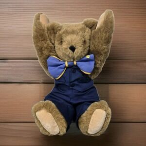 The Vermont Teddy Bear Co 16" Plush Jointed Brown With Bowtie Vest And Pants USA